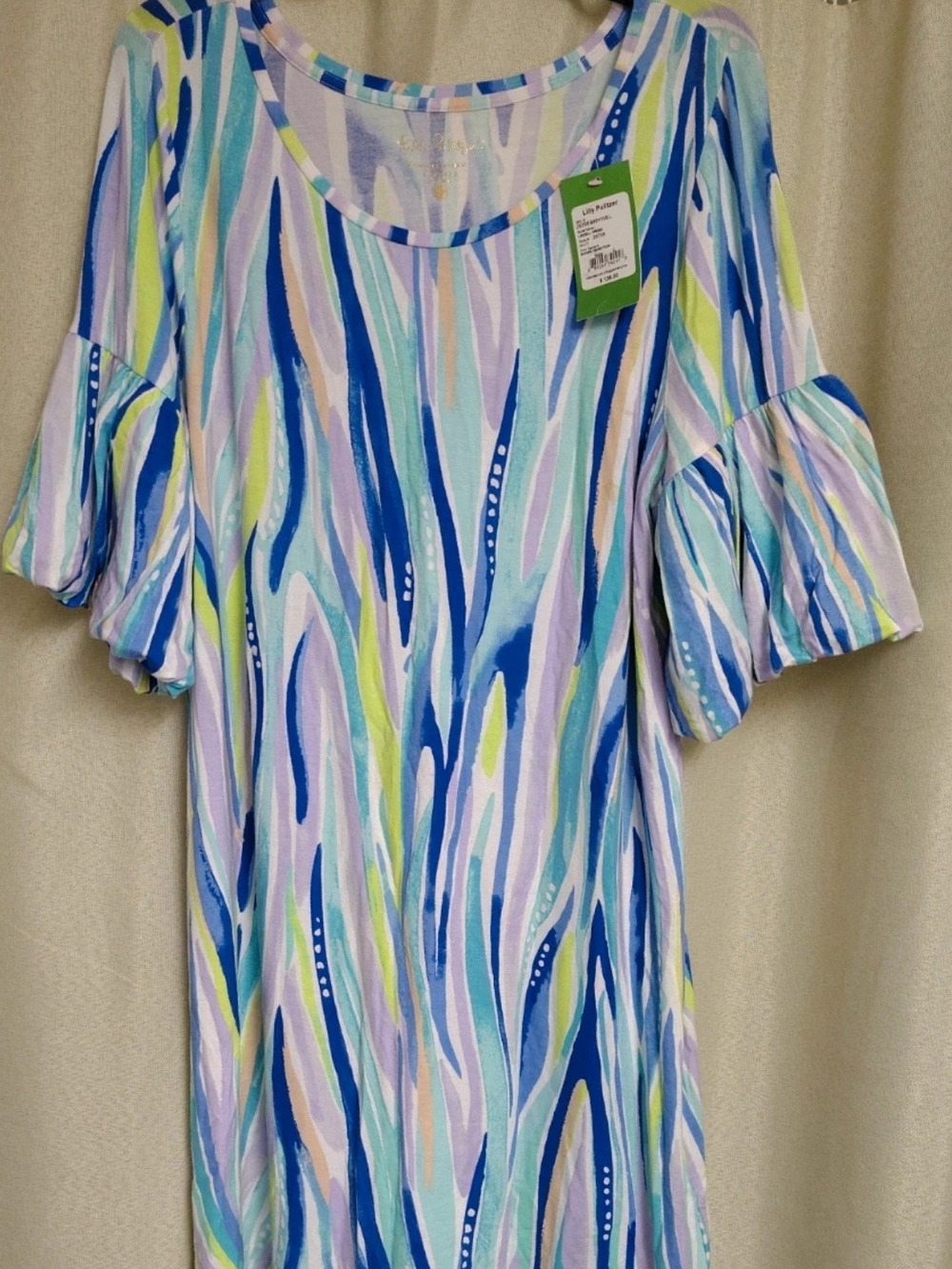 Lilly Pulitzer Lindell Scoop Neck Flutter Sleeve Tunic in Blue, Mint & Lavender